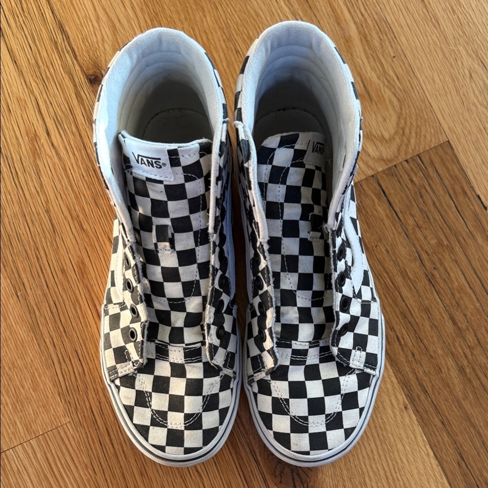 Vans Checkered High-Top Sneakers - Black and White